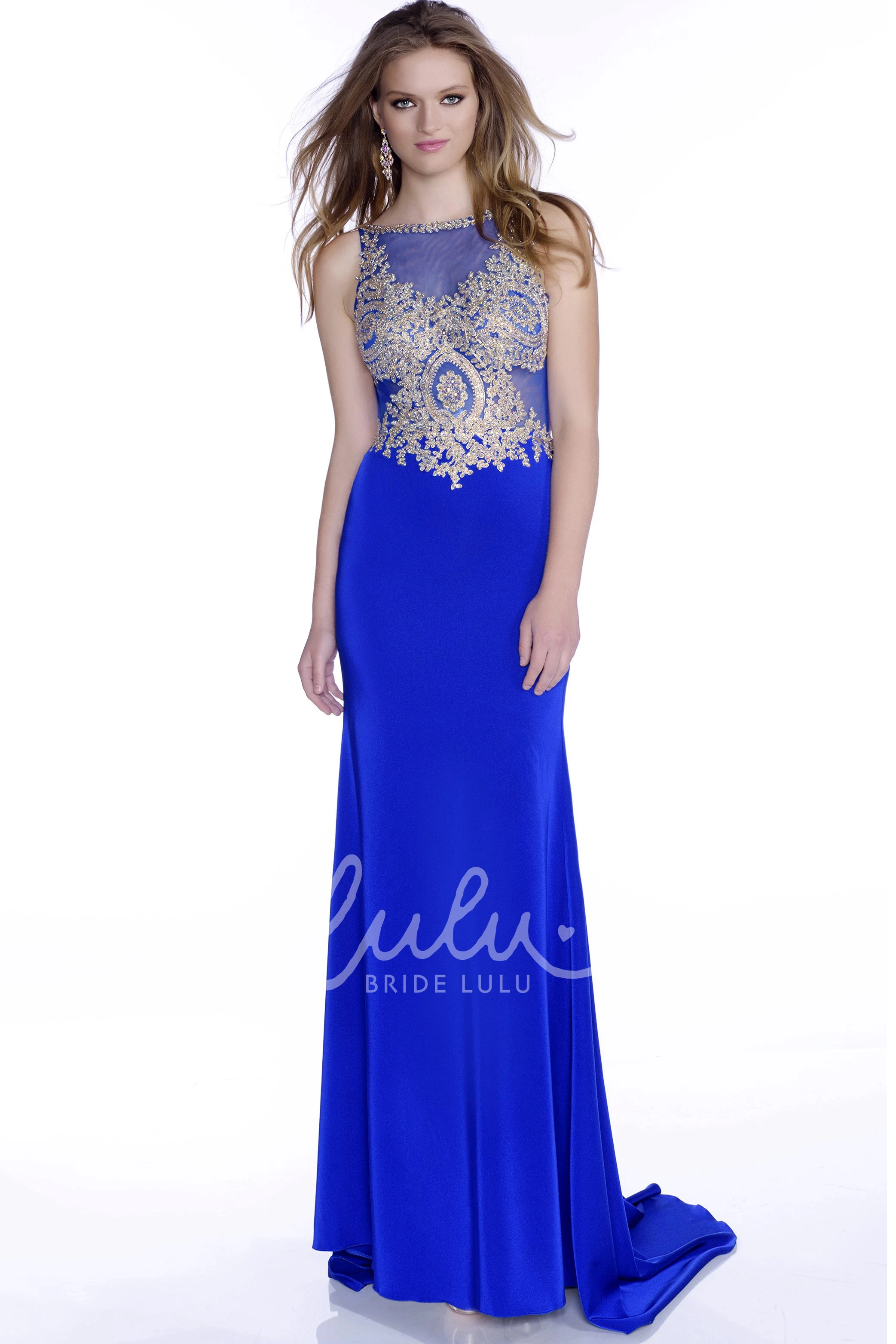 Form-Fitted Chiffon Prom Dress with Open Back and Jeweled Bodice Classy Prom Dress