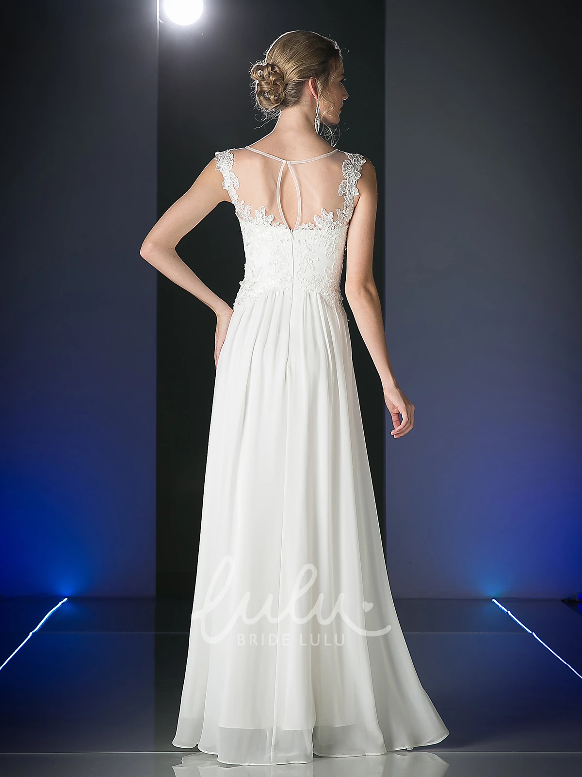 Scoop-Neck Sleeveless Sheath Dress with Appliques and Illusion in Chiffon Fabric