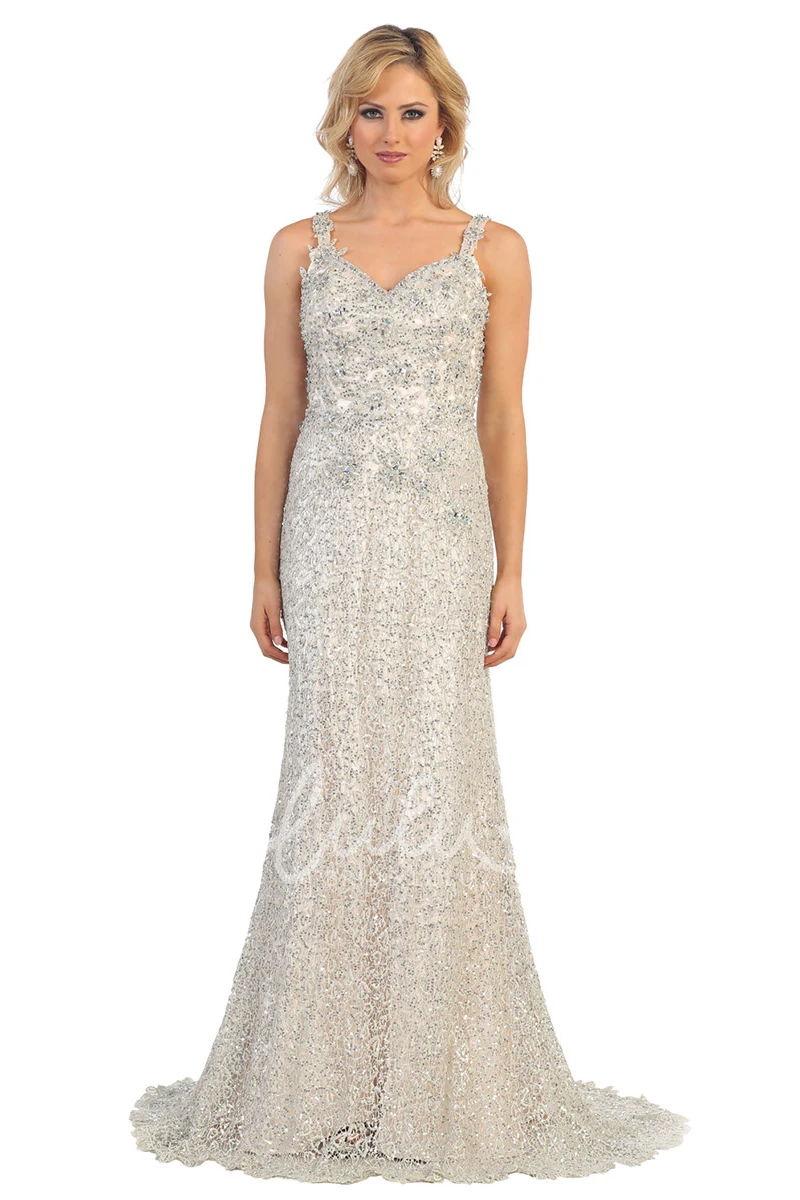 Sleeveless Lace Bridesmaid Dress with Straps and Low-V Back