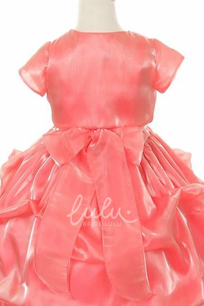Organza & Satin Flower Girl Dress with Pick Up Tea-Length Ruched Spaghetti Elegant