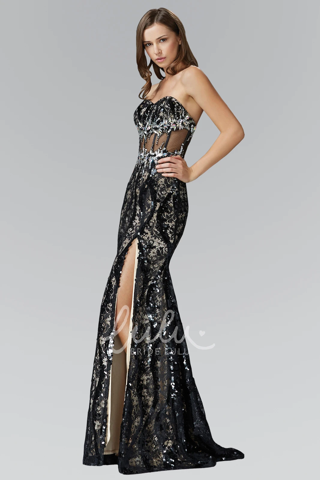 Sweetheart Sheath Prom Dress with Beading Split Front and Sleeveless Lace Back