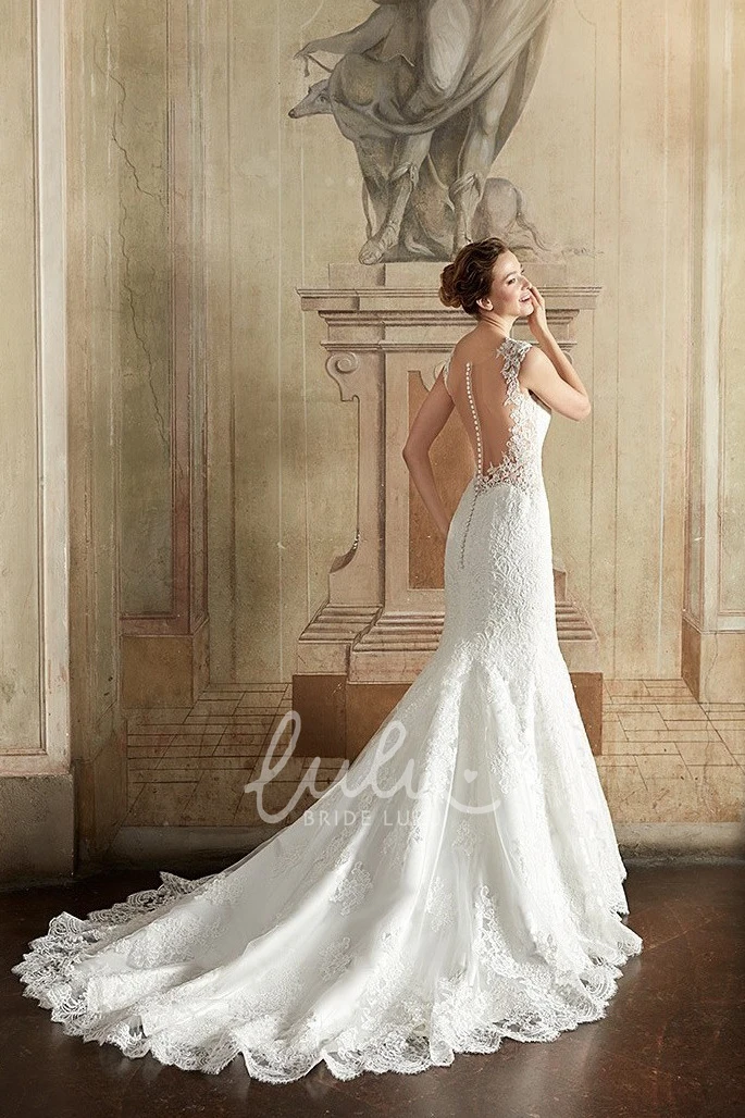 Lace Sheath Scoop-Neck Sleeveless Wedding Dress in Floor-Length