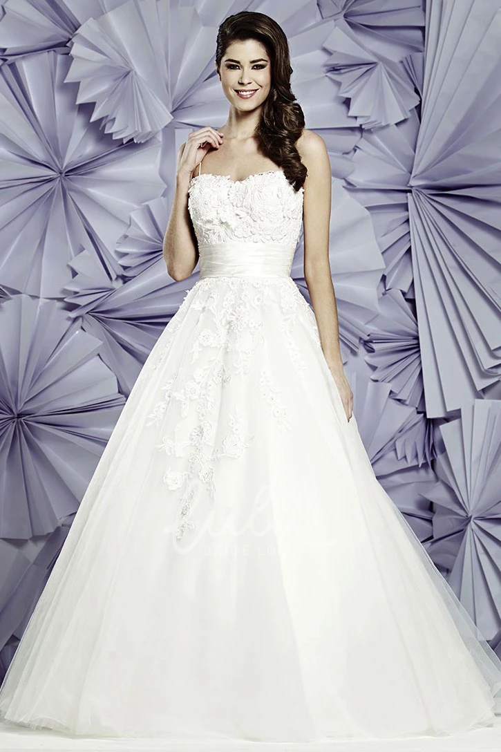 Spaghetti Appliqued Tulle Ball Gown Wedding Dress Floor-Length