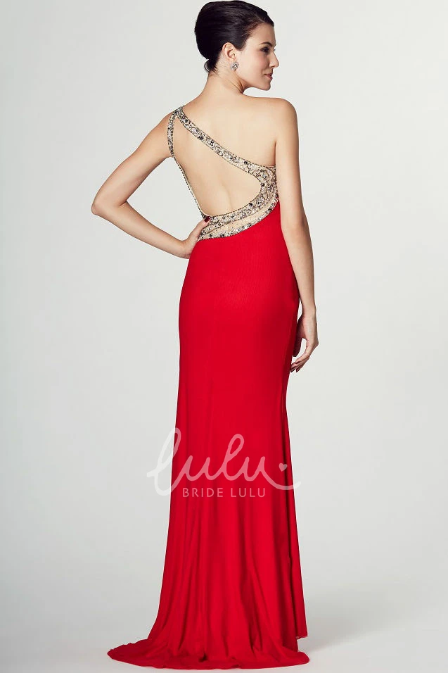 Sleeveless Sheath Jersey Prom Dress with One-Shoulder and Split-Front