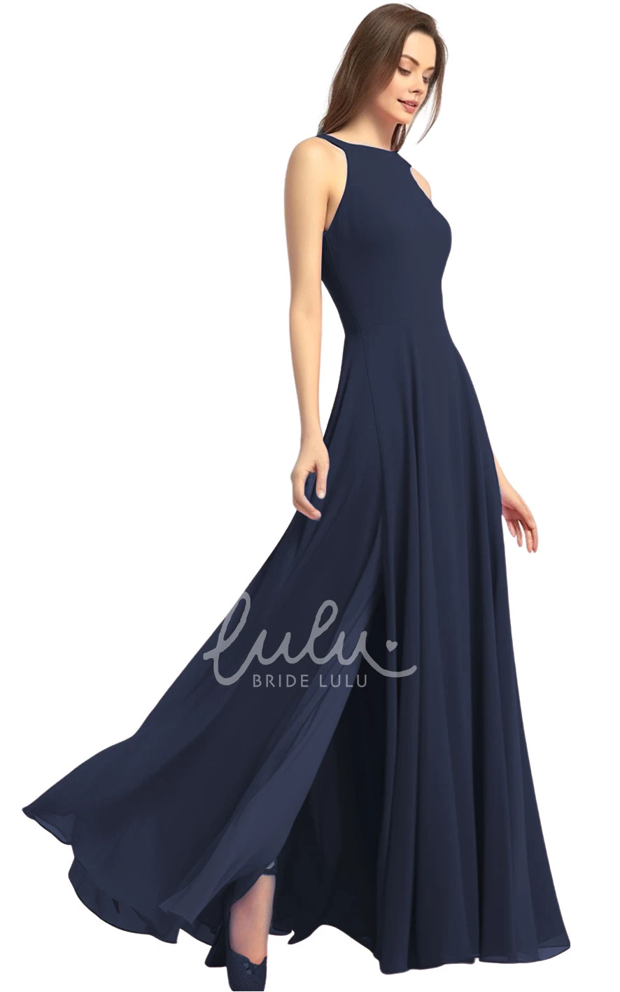 Casual A-Line Chiffon Bridesmaid Dress with Halter Neck and Split Front 2025 Classy