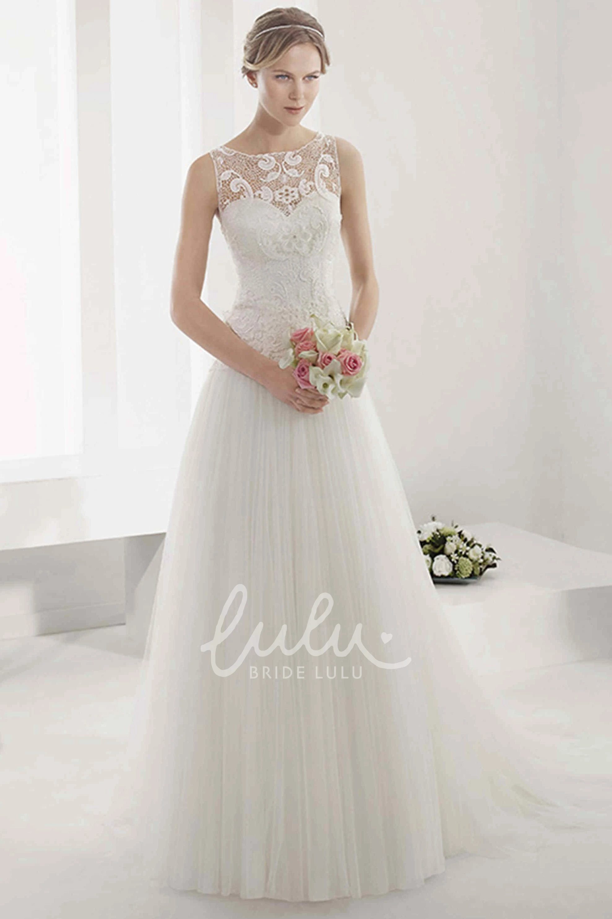 Embroidered A-Line Tulle Ball Gown with Pleated Skirt