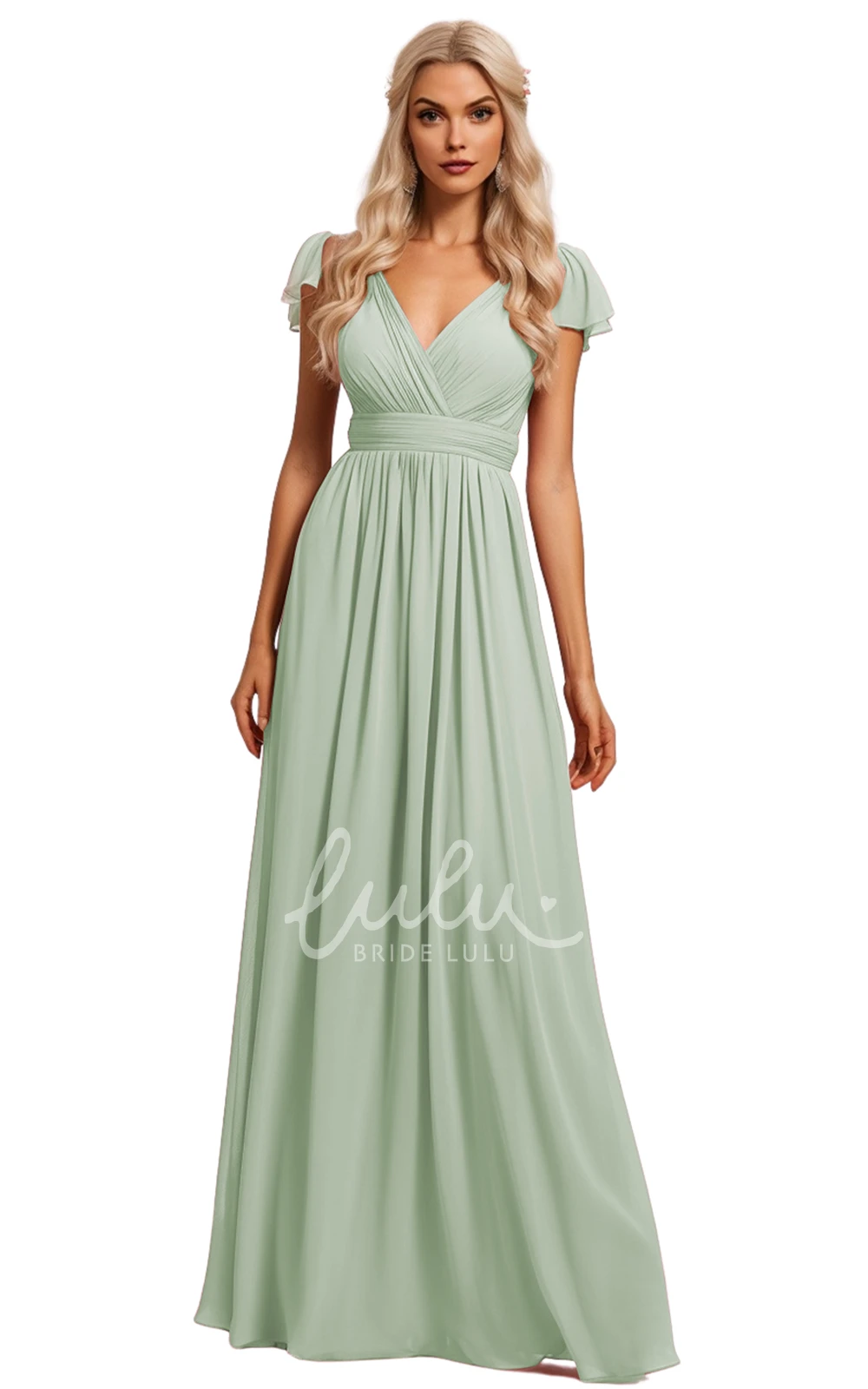 Bohemian A-Line Chiffon Bridesmaid Dress with V-neck and Deep-V Back 2025 Unique