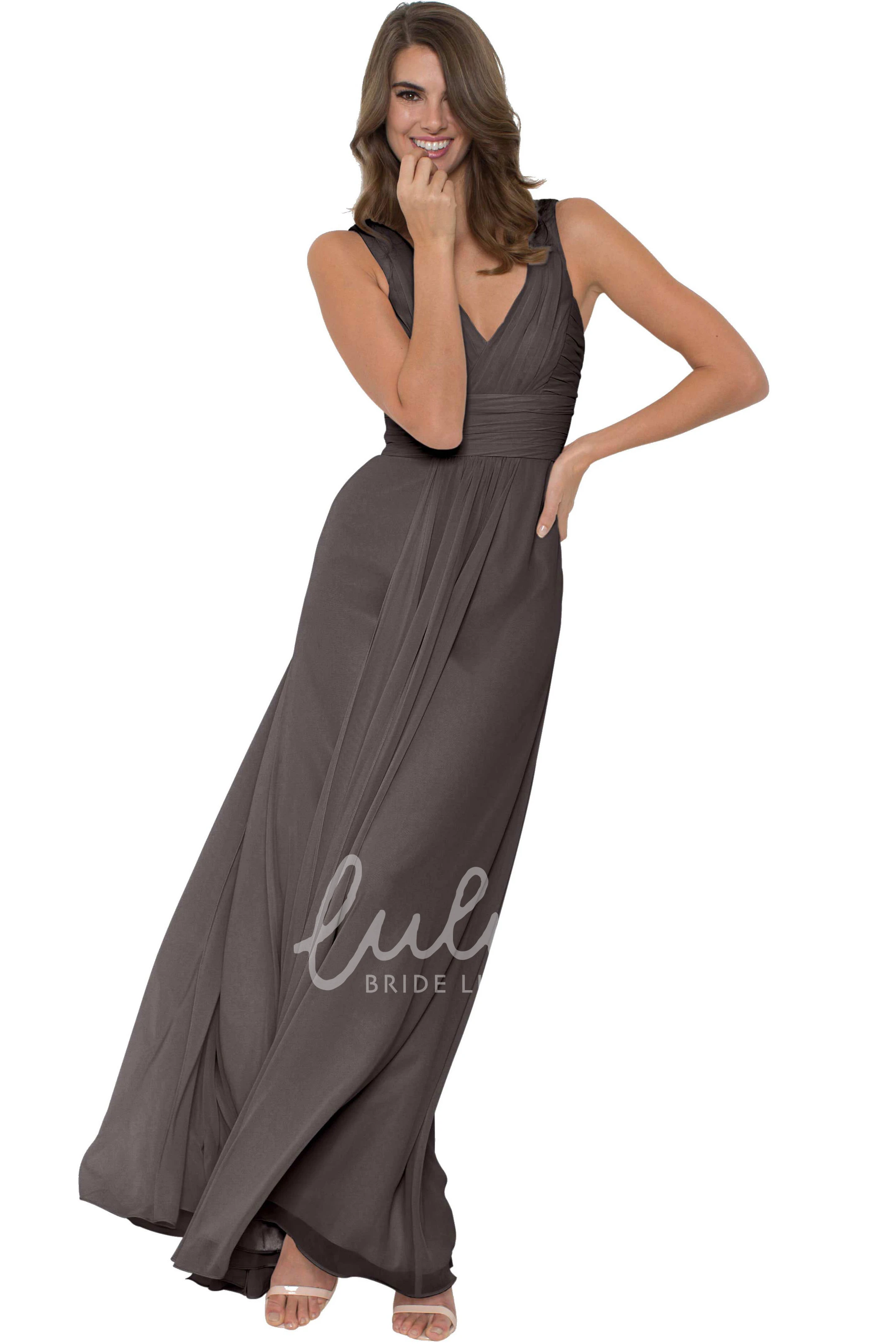 V-Neck Chiffon Bridesmaid Dress Sleeveless & Ruched Multi-Color Convertible