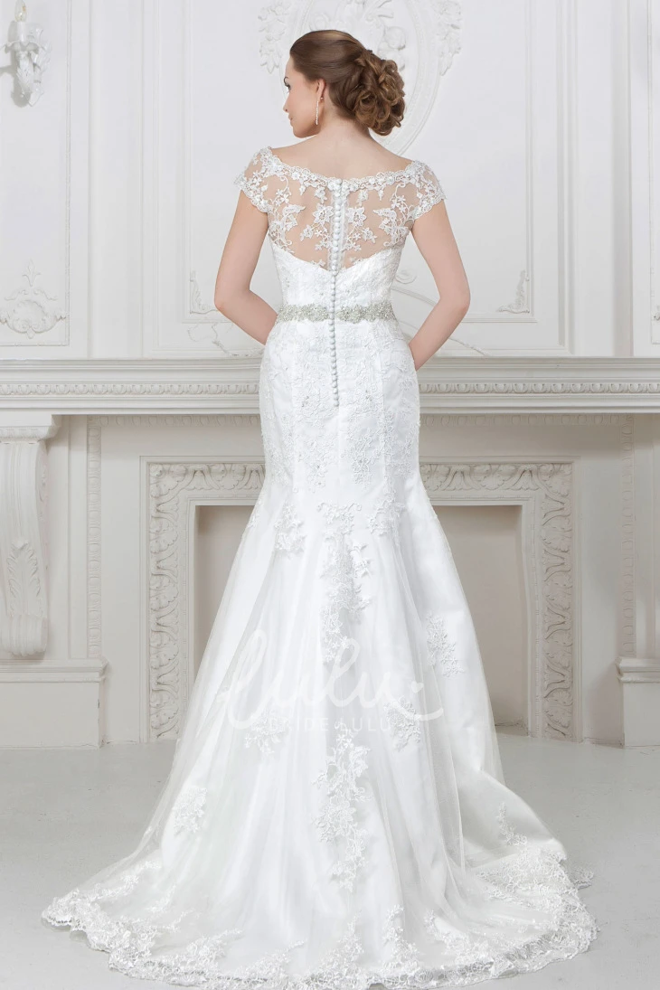 Lace Appliqued Off-Shoulder Mermaid Wedding Dress with Waist Jewelry