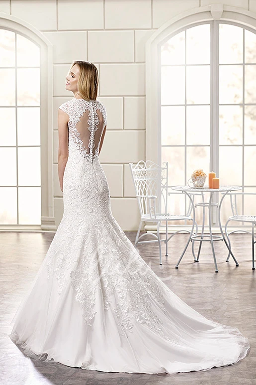 Illusion Mermaid Lace Wedding Dress Cap-Sleeve