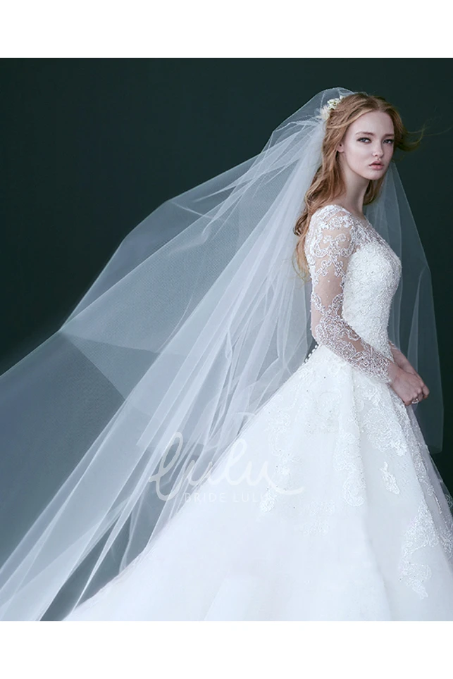 Plain Long Fluffy Wedding Veil for Elegance