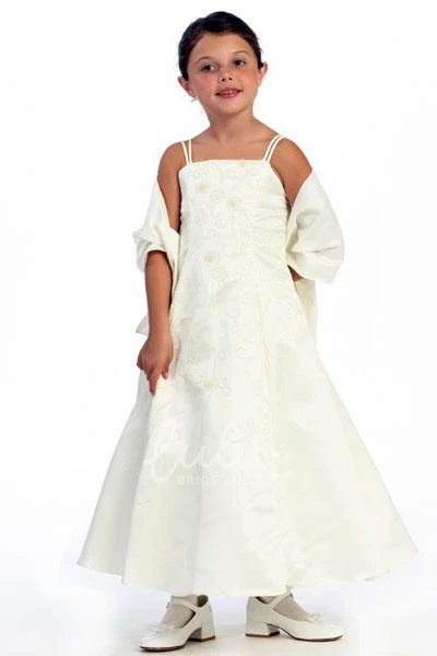 Floral Ankle-Length Beaded Flower Girl Dress with Straps Unique Wedding Dress