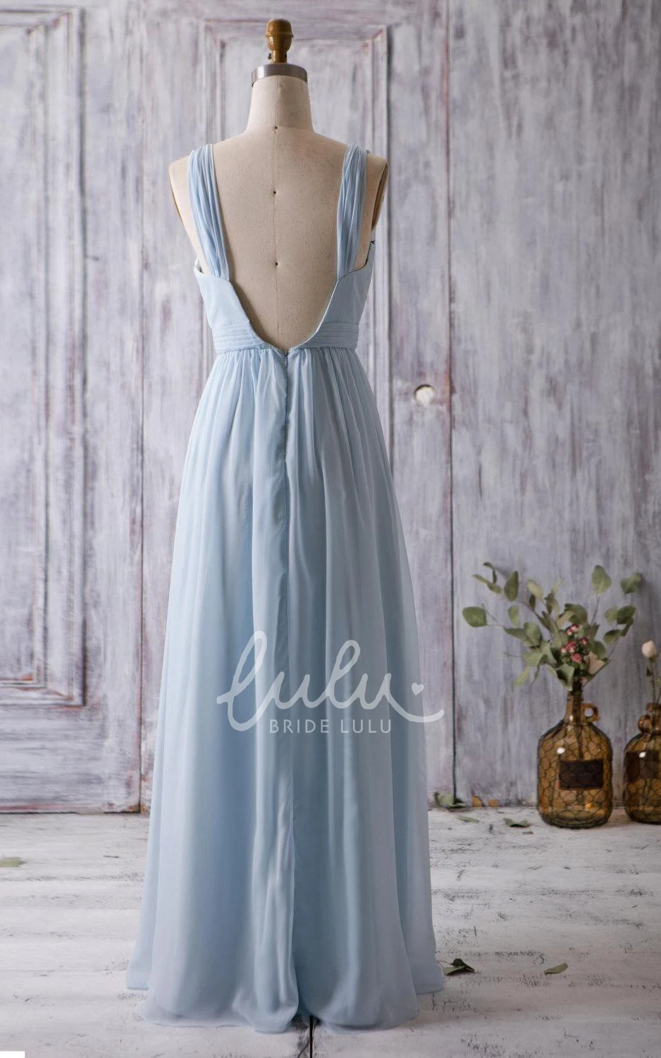 A-line V Neck Chiffon Formal Dress with Empire Waist