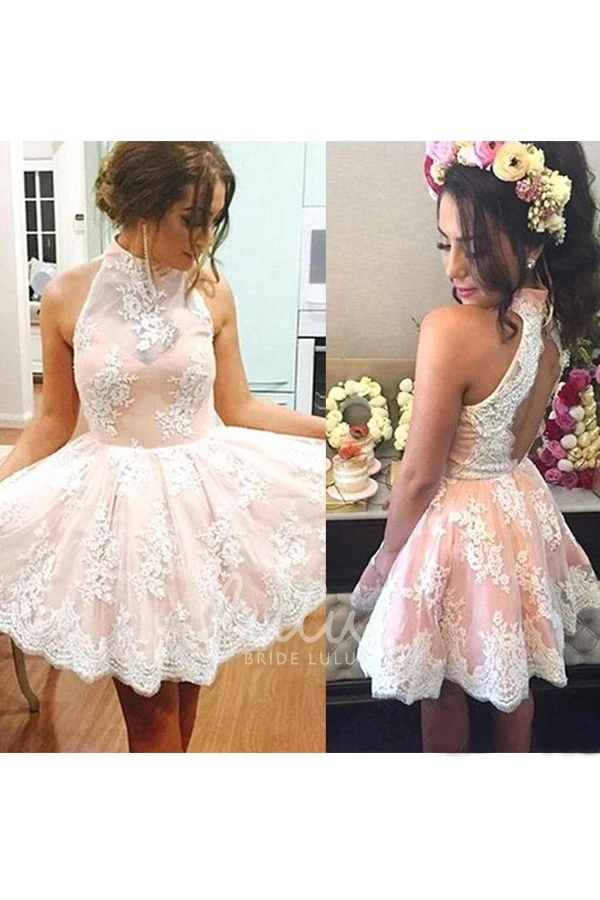High Neck Sleeveless Lace A-line Homecoming Dress