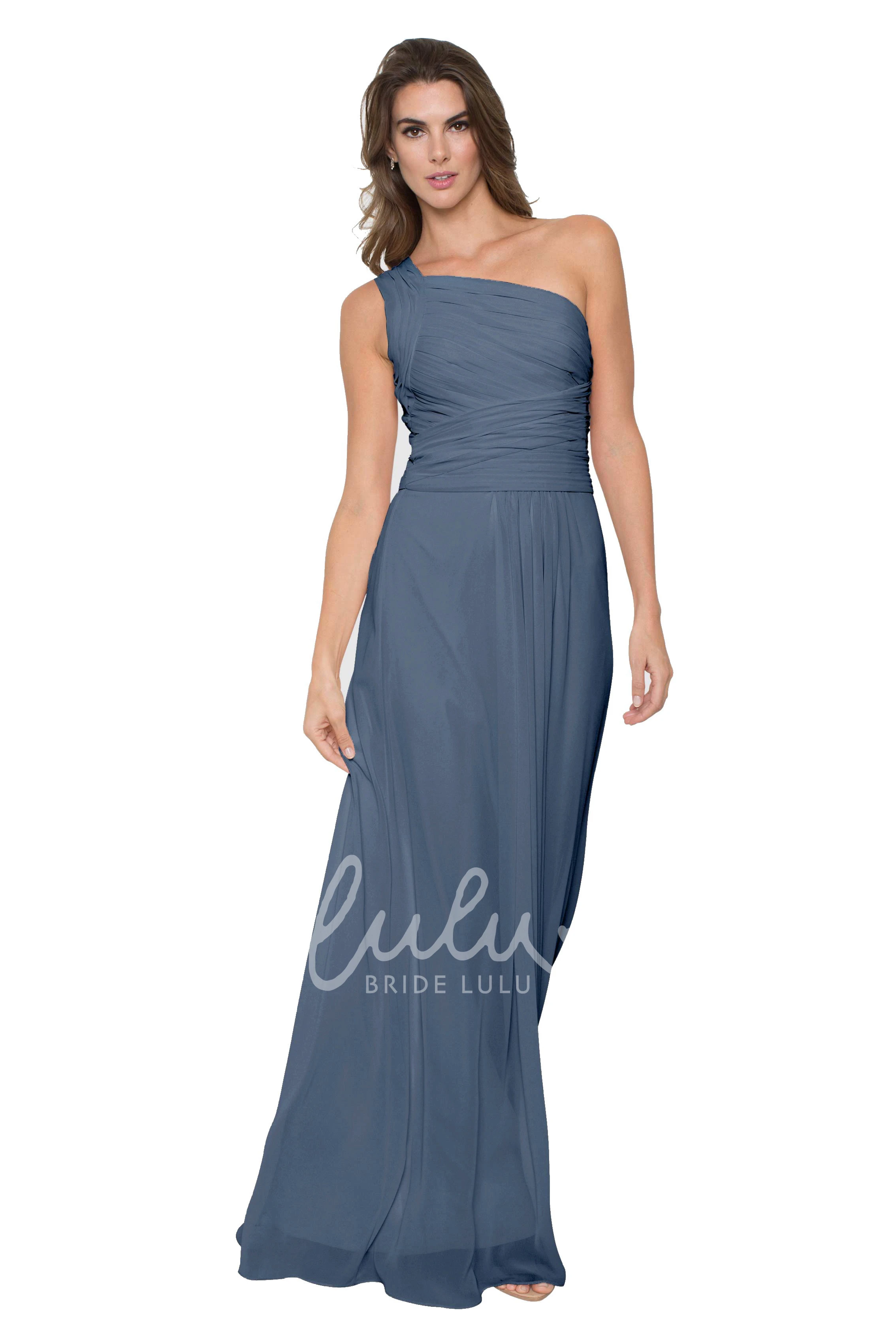 Ruched One-Shoulder Chiffon Bridesmaid Dress Sleeveless & Floor-Length Multi-Color Convertible