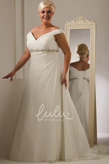 Lace Up Plus Size Wedding Dress with Off Shoulder and Empire Waist Crystal