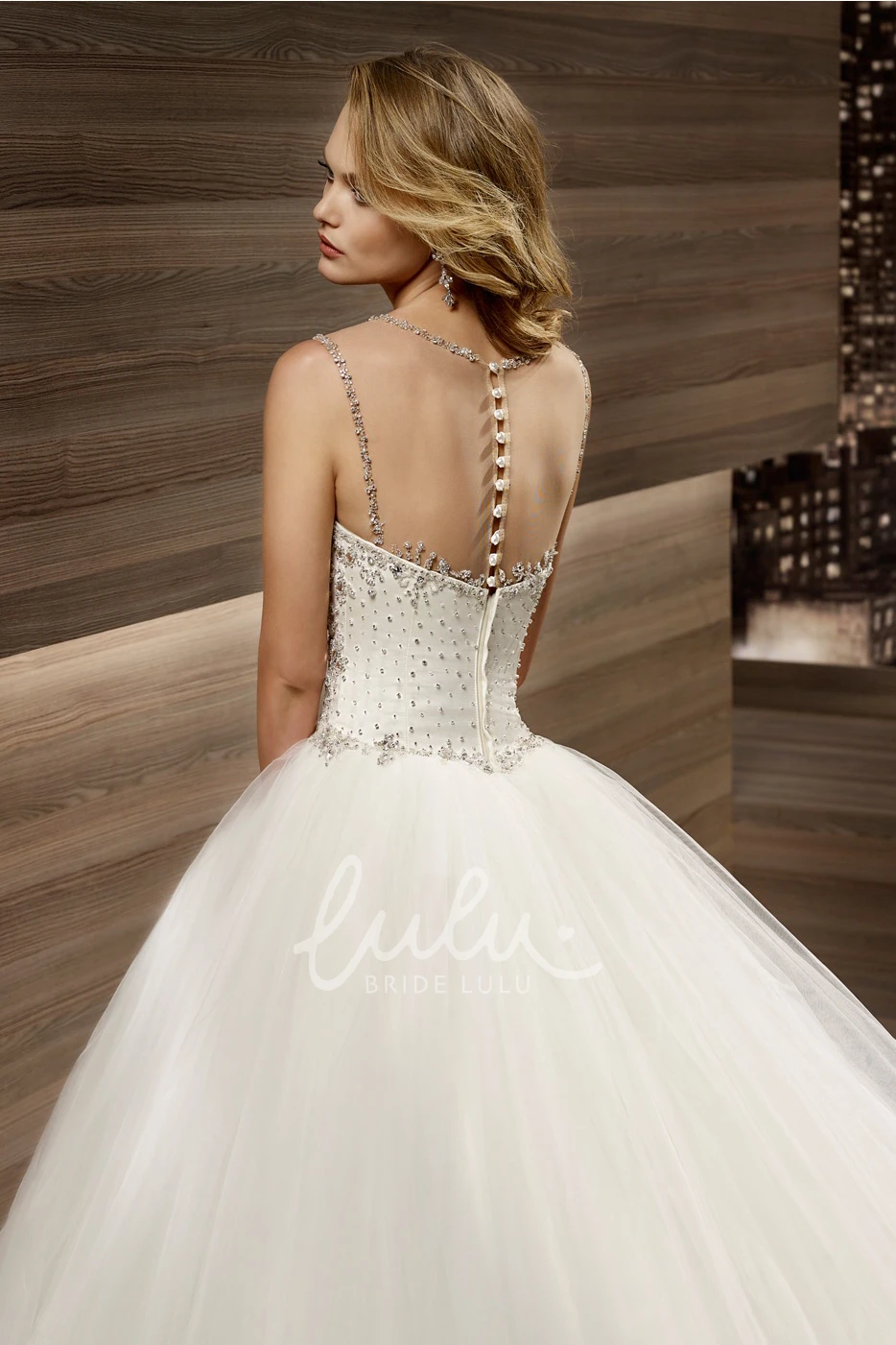 Beaded Cap-Sleeve A-Line Wedding Dress with Brush Train
