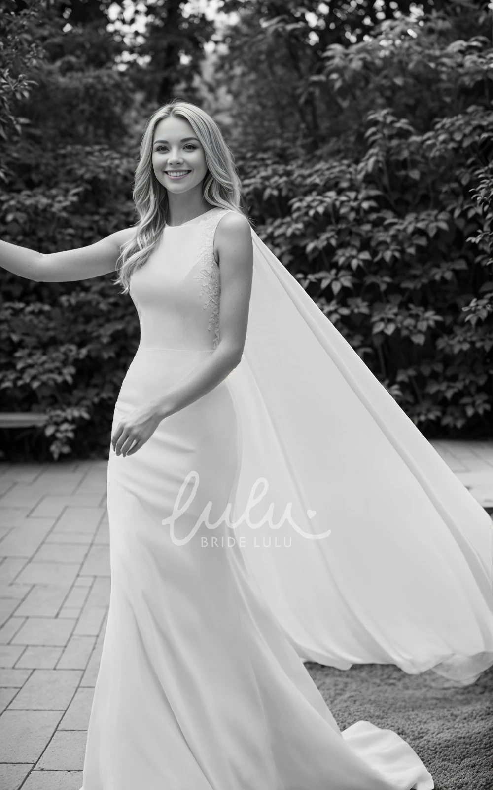 Sexy Minimalist Mermaid Bateau Neckline Wedding Dress Modern Elegant Sleeveless Backless Appliques Beaded Button Back Fit and Flare Bridal Gown Without Cape