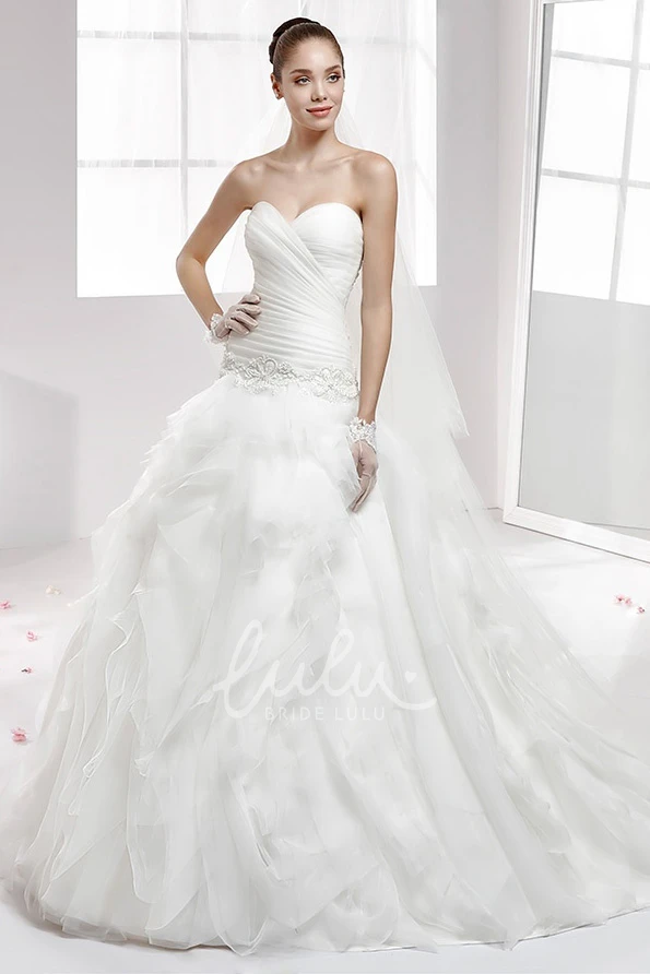 Beaded Wedding Dress with Cascading Ruffles and Pleated Bodice