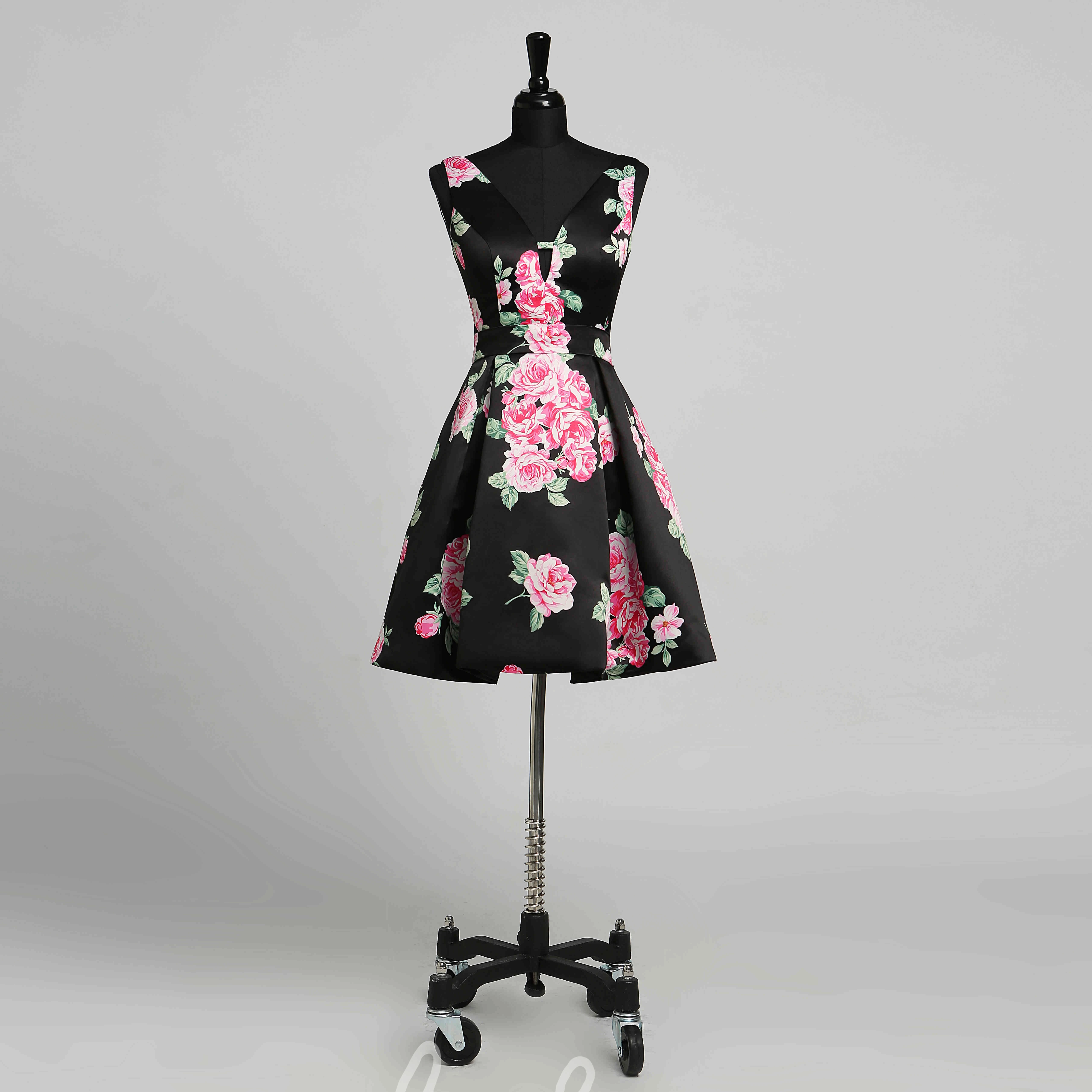 Sexy Satin Sheath V-Neck Sleeveless Mini Formal Dress with Deep-V Back