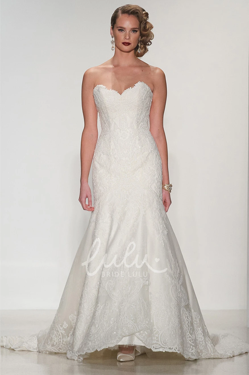 Appliqued Sweetheart Lace Wedding Dress with Deep-V Back Elegant Long Dress