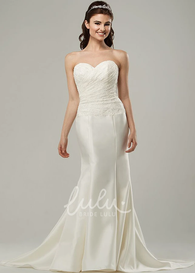 Satin Sweetheart Wedding Dress with Side Draping Corset Back and Sweep Train