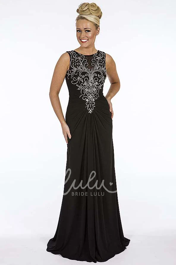 Sleeveless Beaded Scoop Long Chiffon Prom Dress Flowy Beaded Chiffon Prom Dress with Scoop Neckline