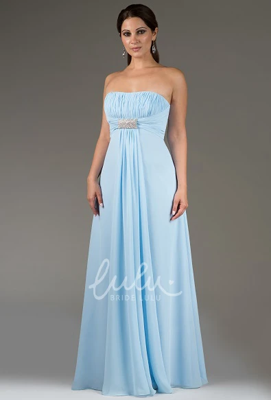 Strapless Chiffon Bridesmaid Dress with Beading Waist Pleated Bodice Long Style