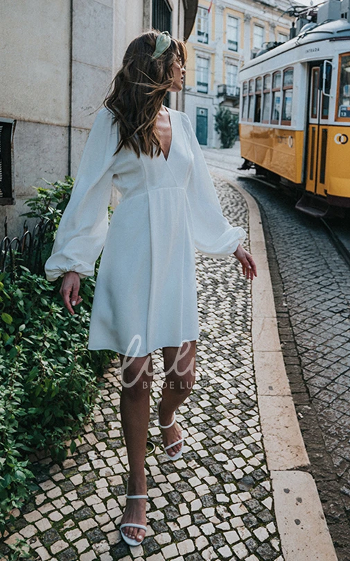 Mini Chiffon A-Line Wedding Dress with V-Neck Vintage