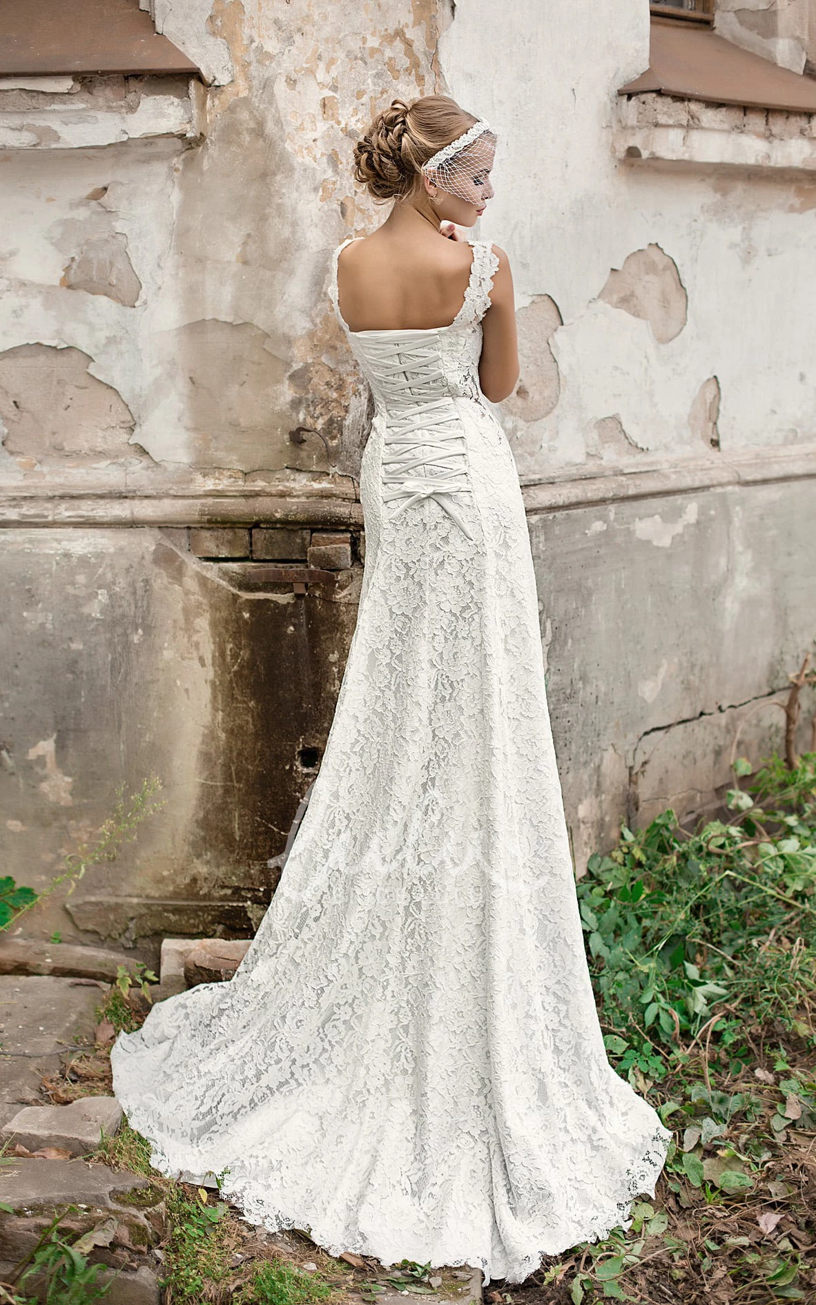 Lace Sheath Dress with Straps & Corset Back Wedding Dress