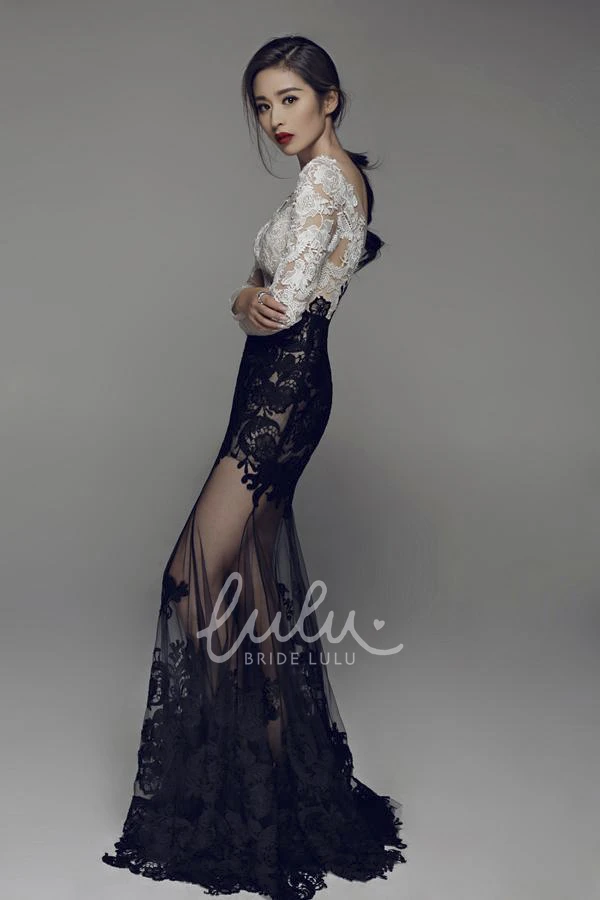 Mermaid Illusion Long Sleeve Prom Dress with Appliques