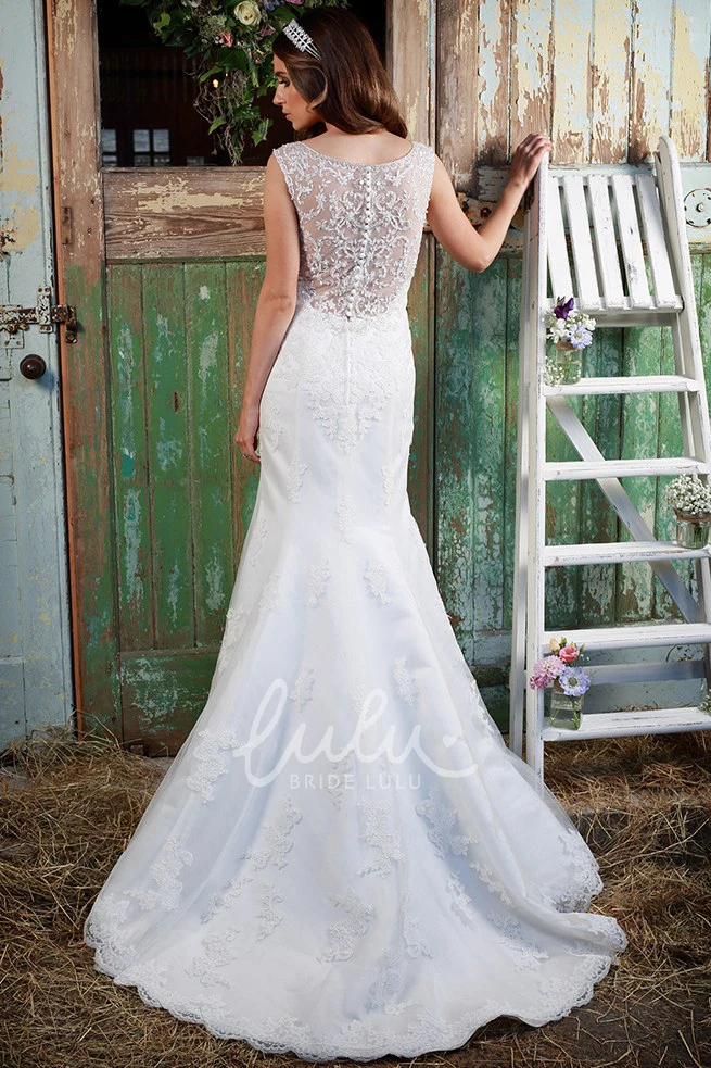 Floor-Length V-Neck Sleeveless Lace Wedding Dress With Appliques Unique Bridal Gown for Women
