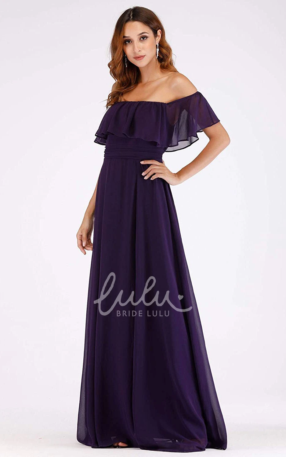 Off-the-Shoulder Chiffon A-Line Evening Dress with Ruffles Simple & Chic