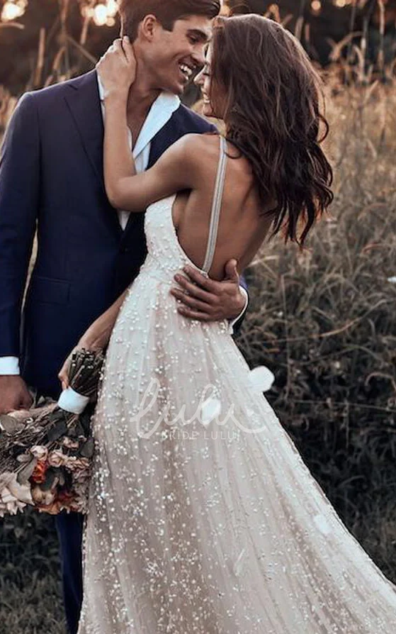 Country Bohemian A-Line Lace Sleeveless Wedding Dress Vintage Spaghetti Straps Backless Bridal Gown