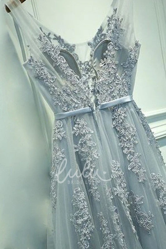 Sleeveless A-Line V-neck Lace Bridesmaid Dress Floor-length Flowy