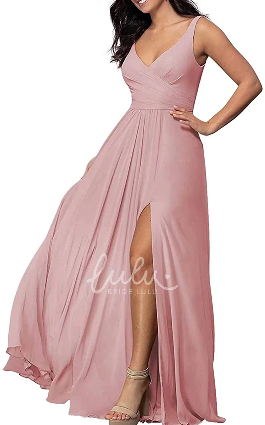V-Neck Chiffon A-Line Bridesmaid Dress with Split Front Modern & Unique