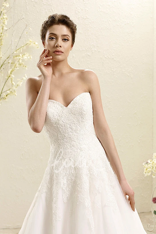 Lace Wedding Dress with Illusion Ball Gown Long-Sleeve Dress