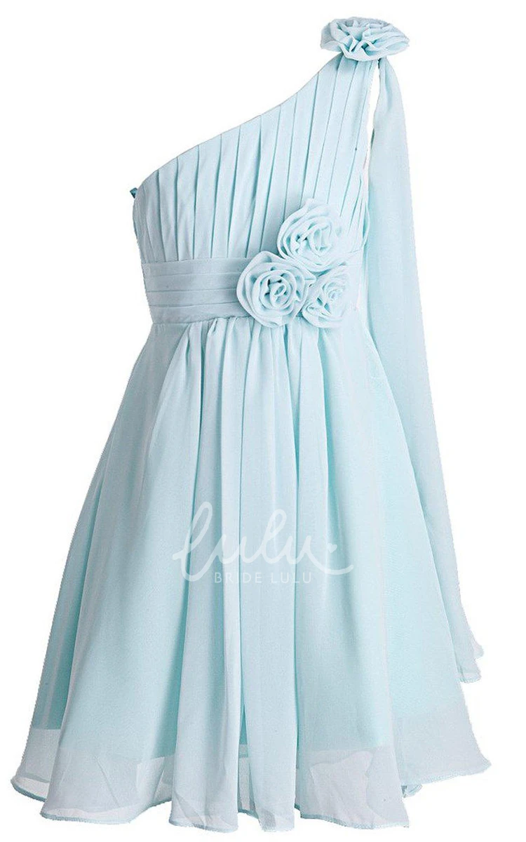 Elegant Charming Unique One-Shoulder Chiffon A-Line Short Pleated Dress With Flowers
