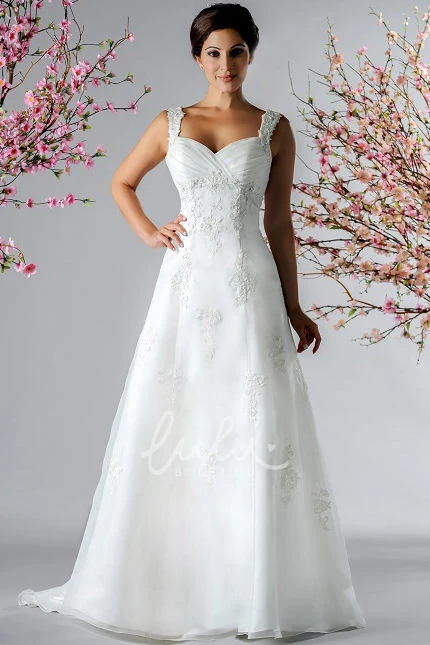 A-Line Tulle Bridal Gown with Criss Cross Top and Applique Straps