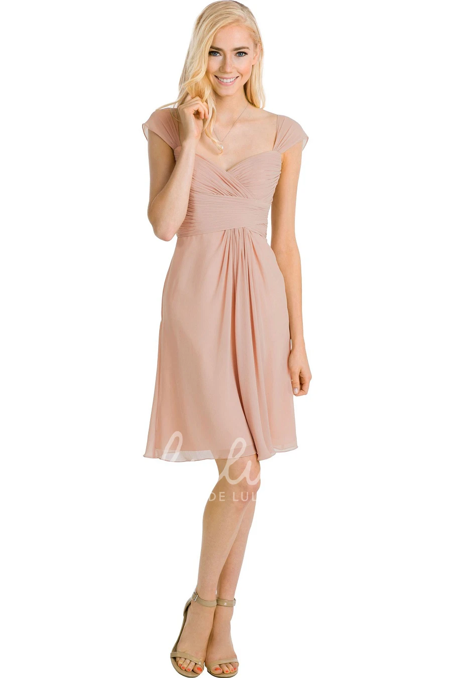 Cap Sleeve Chiffon Bridesmaid Dress with Ruched V-Neck Multi-Color Convertible