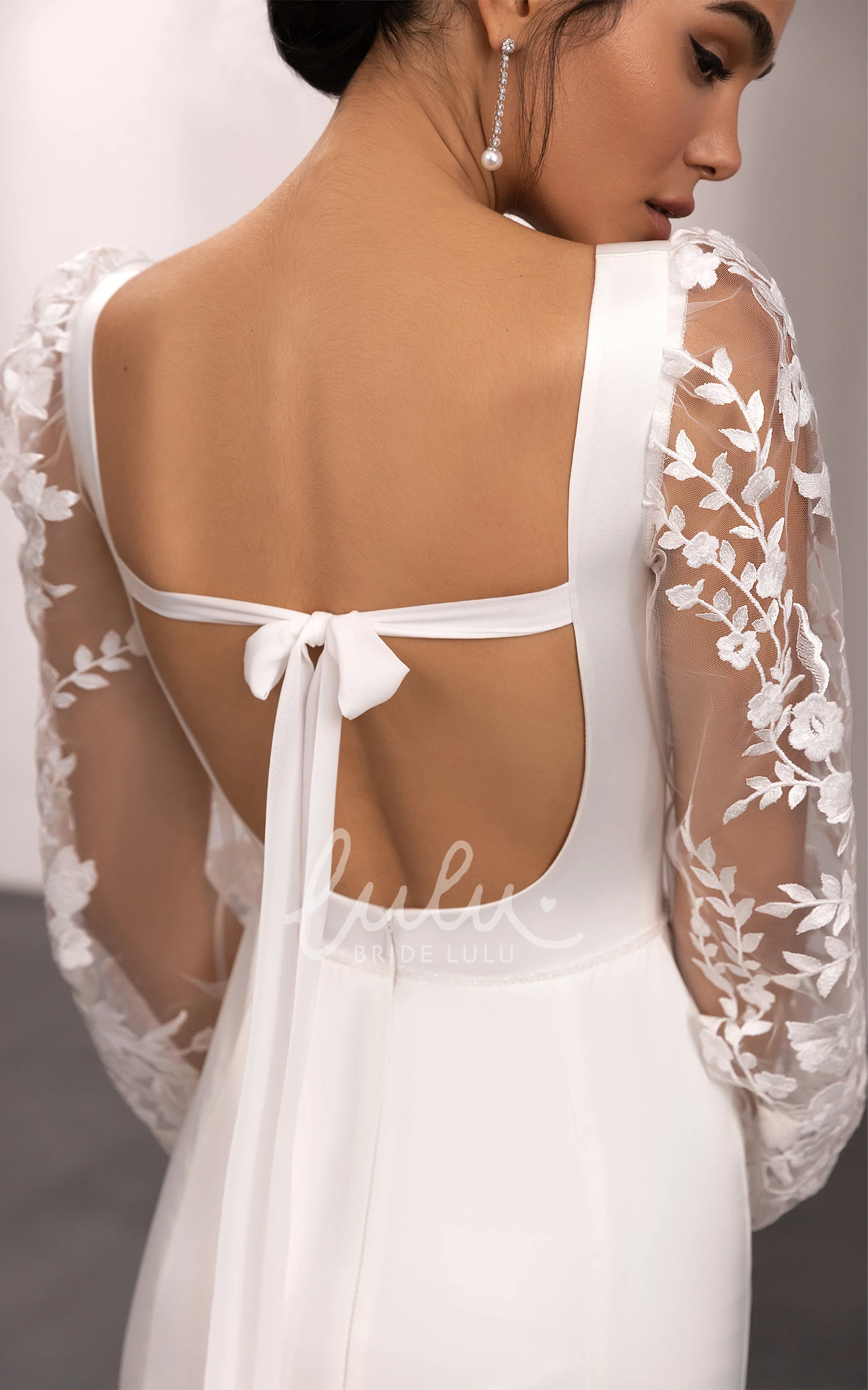 Sexy Spaghetti Long Sleeve Wedding Dress Sweep Train with Zipper Open Back