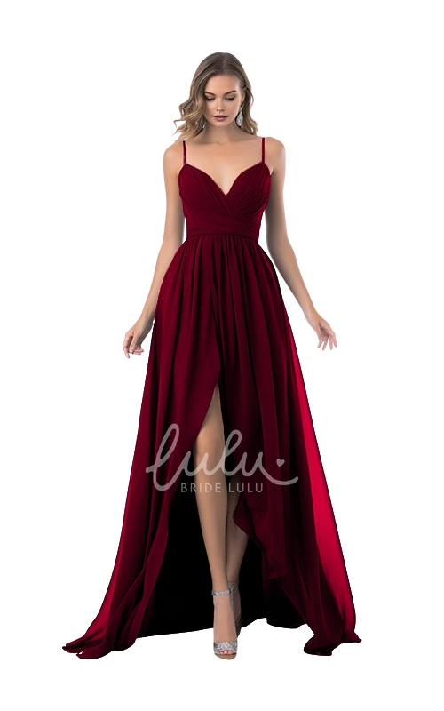 A-Line Chiffon Romantic Bridesmaid Dress with Split Front Elegant Wedding Dress