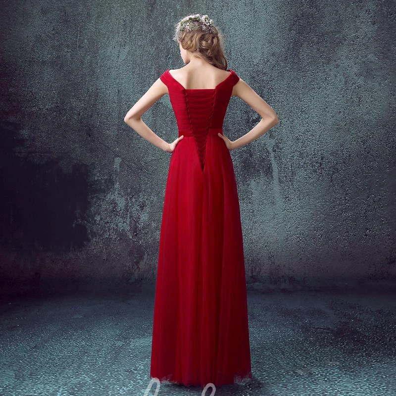 Red Off-Shoulder A-Line Prom Dress with Lace Floor-Length