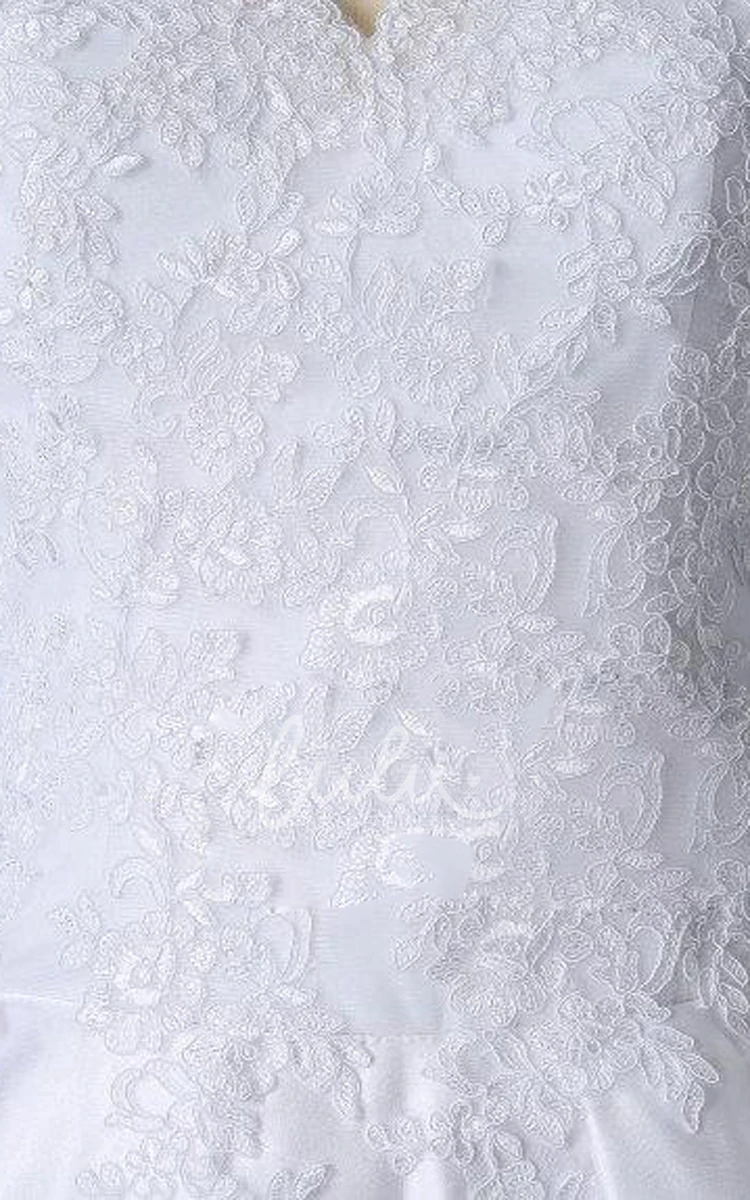 Lace V-Neck Long Sleeve Wedding Dress with Button Elegant 2025 Women's Gown