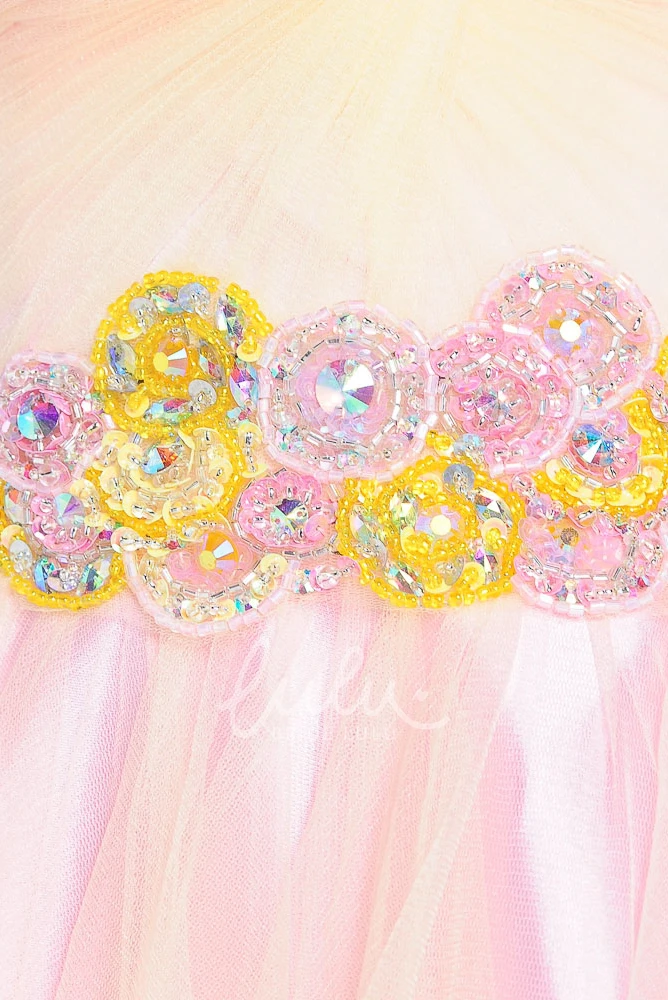 Jeweled Tulle Prom Dress with Sweetheart and V-Back