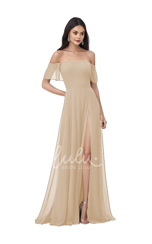 Chiffon Bohemian Bridesmaid Dress with Split Front A-Line & Flowy