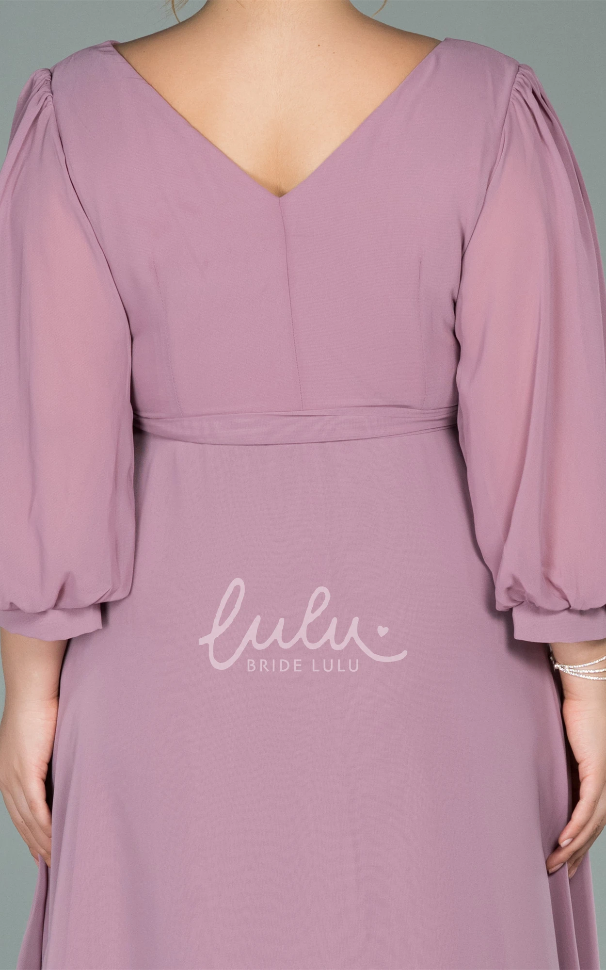 Plus Size Chiffon Prom Dress A-Line V-Neck with Sash