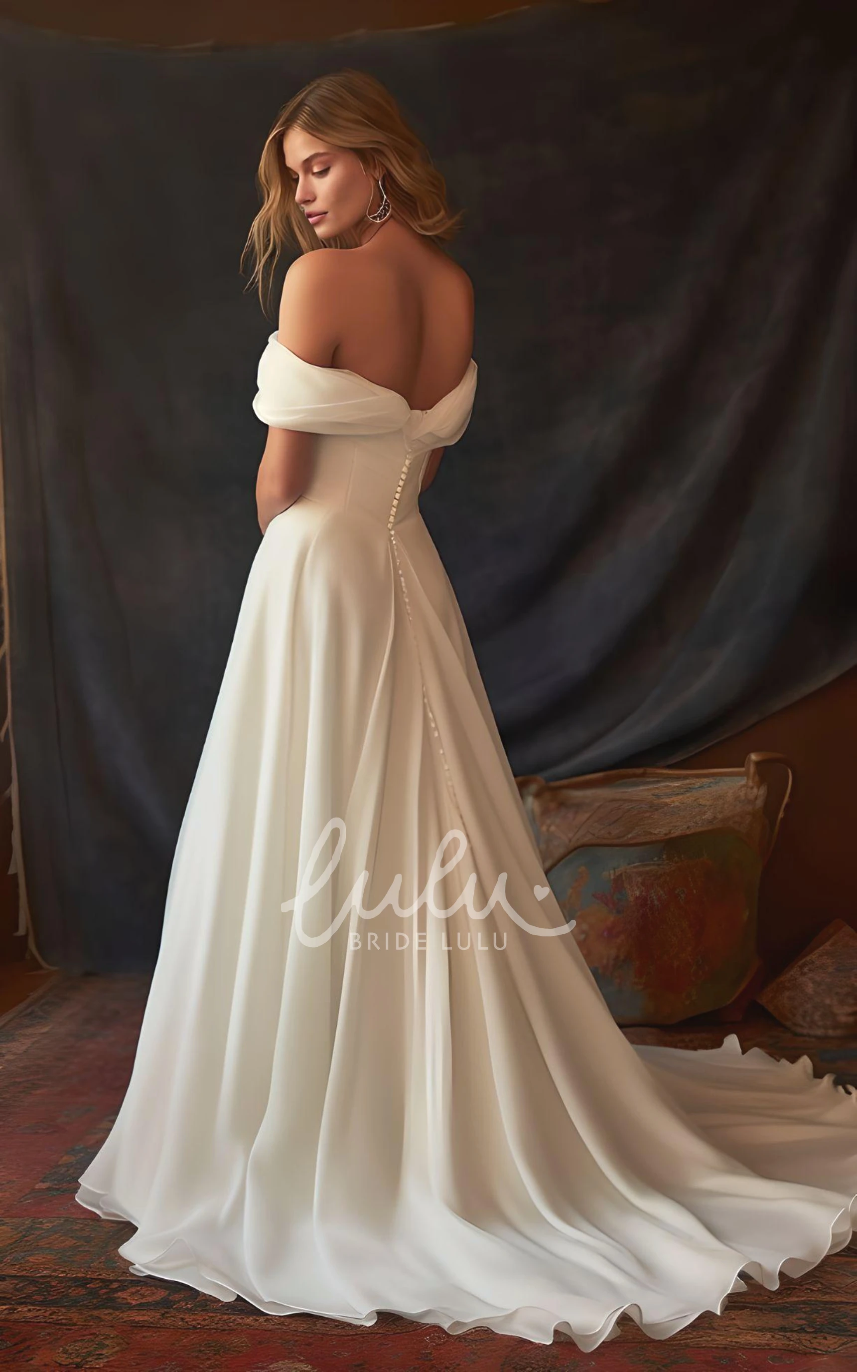 Elegant Princess Off-the-Shoulder Wedding Dress Sleeveless Ruching A-Line Chiffon Gown with Pleated