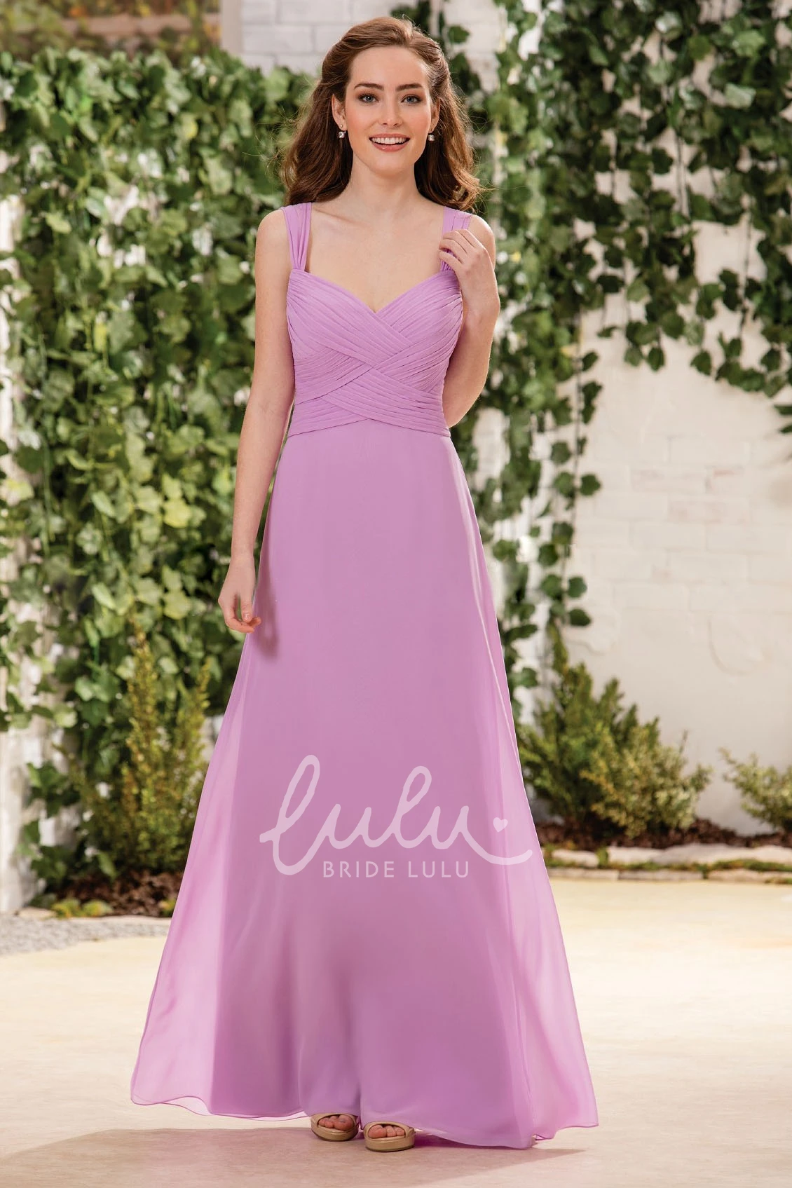 Floor-Length A-Line V-Neck Ruched Bridesmaid Dress