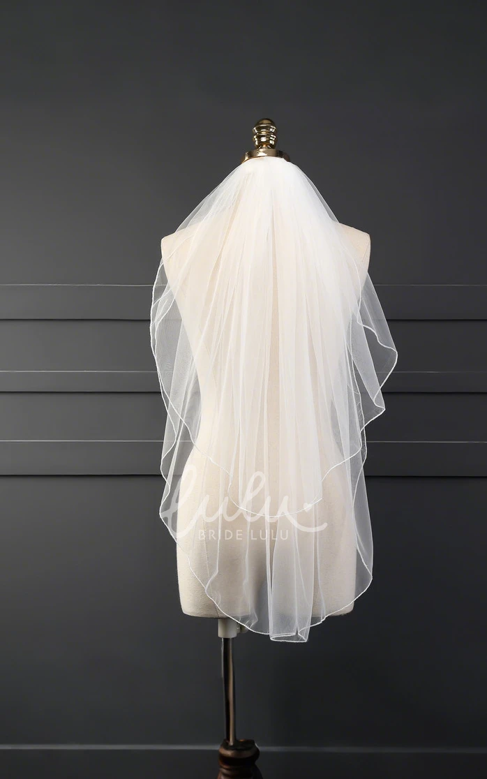 Modern Simple Waterfall Two-Tier Fingertip Length Tulle Short Wedding Veil